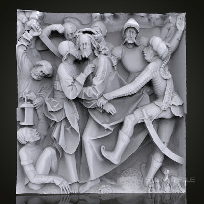 Betrayal of Christ 3D Relief Art for CNC Router, Artcam, Aspire, Wall Decor, STL Model, Compatible with 3D Printers