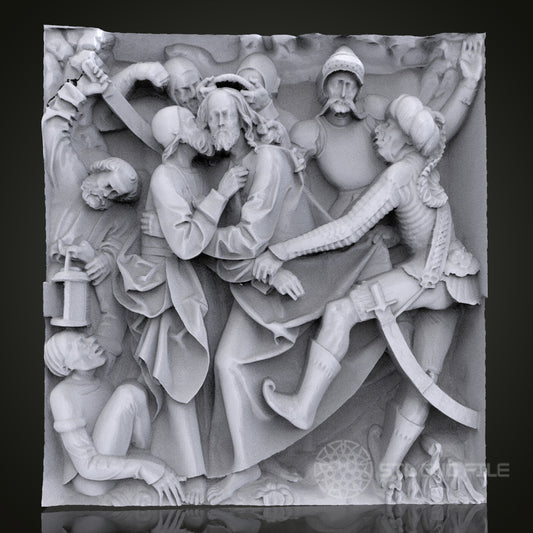 Betrayal of Christ 3D Relief Art for CNC Router, Artcam, Aspire, Wall Decor, STL Model, Compatible with 3D Printers