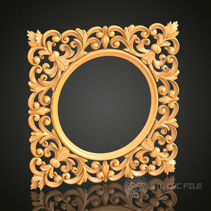 Floral Round 3D Frame STL Model for CNC Router, Artcam Aspire CNC Files, Wood Art Decor