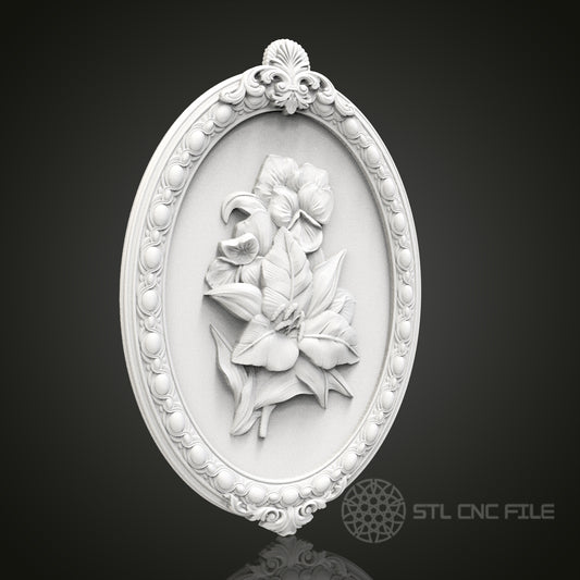 Floral Elegance - Ornate Oval 3D CNC Engraved Wood Panel, Artcam Aspire STL Model for CNC Router, Botanical Wall Art
