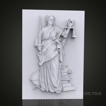 Lady Justice 3D Relief Art for CNC Router, Artcam, Aspire, Wall Decor, STL Model, Compatible with 3D Printers