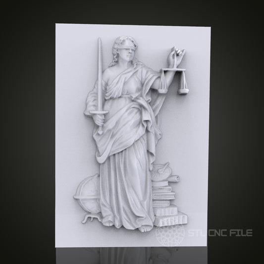 Lady Justice 3D Relief Art for CNC Router, Artcam, Aspire, Wall Decor, STL Model, Compatible with 3D Printers