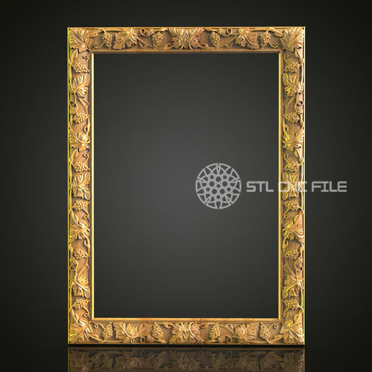 Regal Ornamental Square Mirror Frame STL File for CNC Engraving, Exquisite Wall Decor
