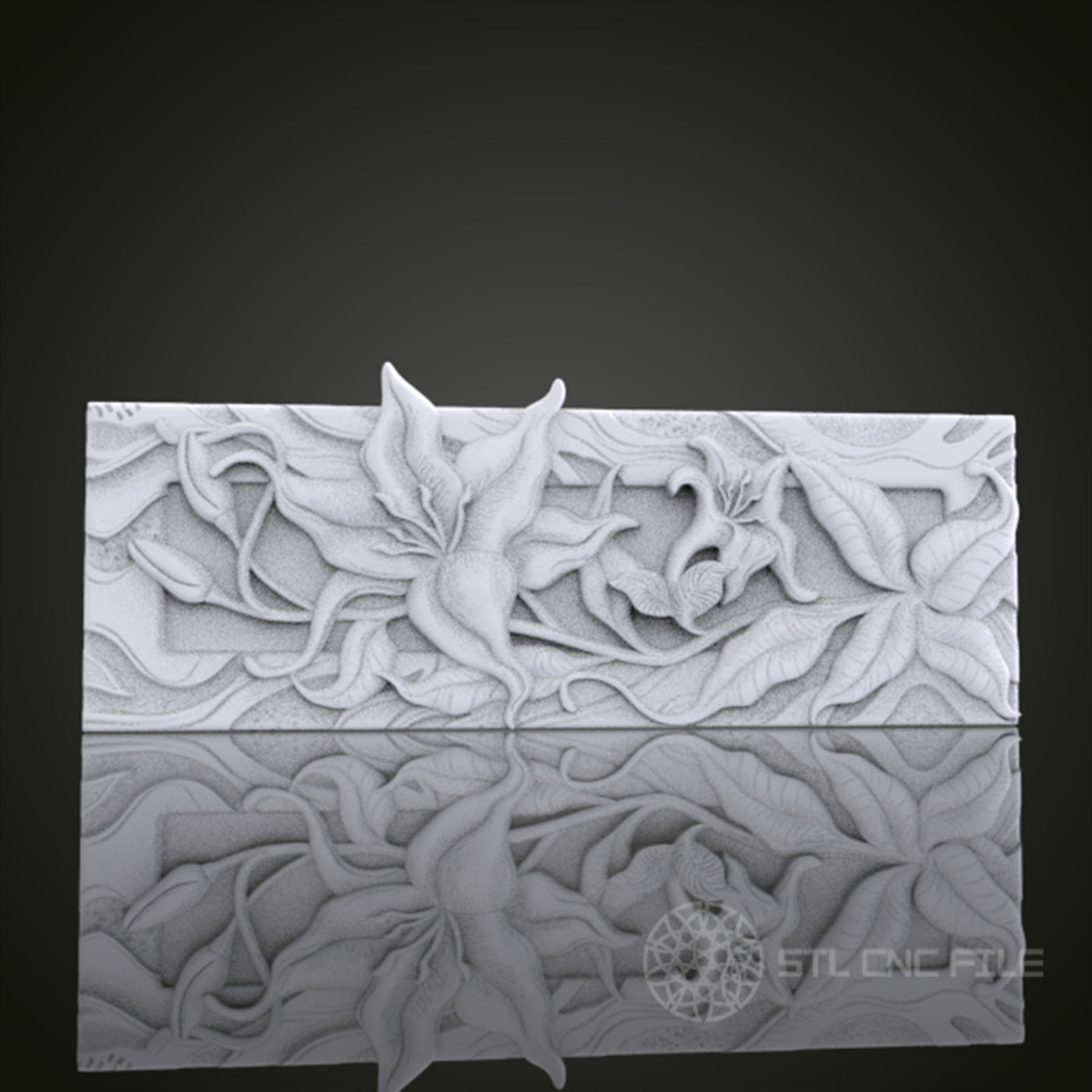 Floral Panel 3D Relief Art for CNC Router, Artcam, Aspire, Wall Decor, STL Model, Compatible with 3D Printers