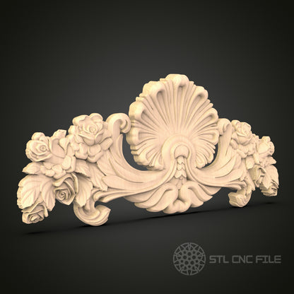 Rococo Style Floral Swag 3D Model STL File, Ornate Flower and Shell Motif for CNC Router – Compatible with Artcam, Aspire
