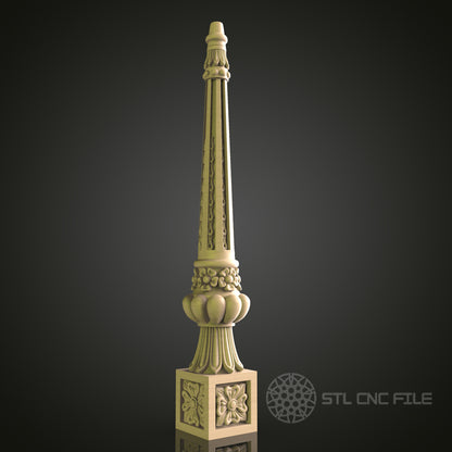 Ornate Architectural Column 3D Model STL File, Classical Pillar Design for CNC Router – Compatible with Artcam, Aspire