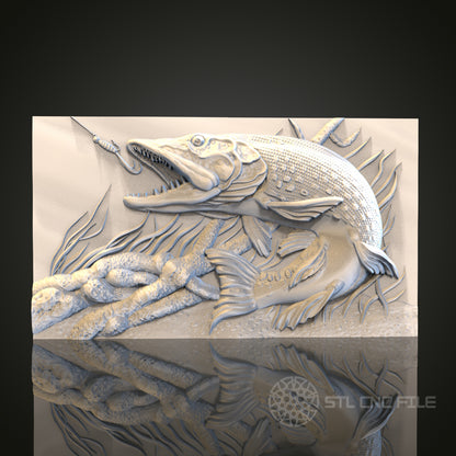 Dynamic Fish and Lure Relief STL Model for CNC and 3D Printing, Artcam, Aspire, Wall Decor