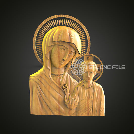 Madonna and Child CNC STL File - Holy Icon, Spiritual Art, CNC Router Model