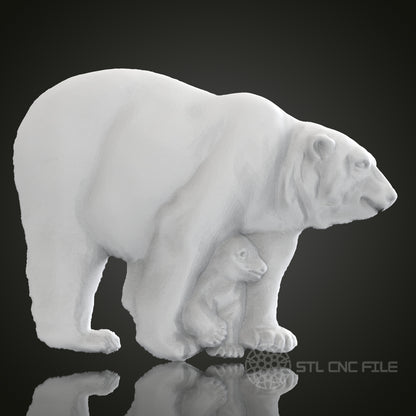 Polar Bear with Cub 3D Relief Art for CNC Router, Artcam, Aspire, Wall Decor, STL Model, Compatible with 3D Printers