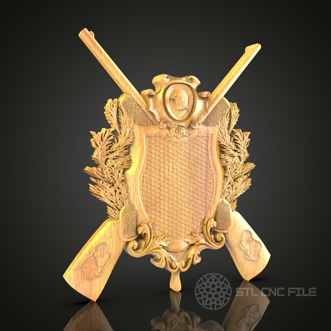 Noble Crest - Armorial Shield 3D CNC Engraved Wood Panel, Heraldic Wall Art, Artcam Aspire STL Model for CNC Router, Medieval Decor