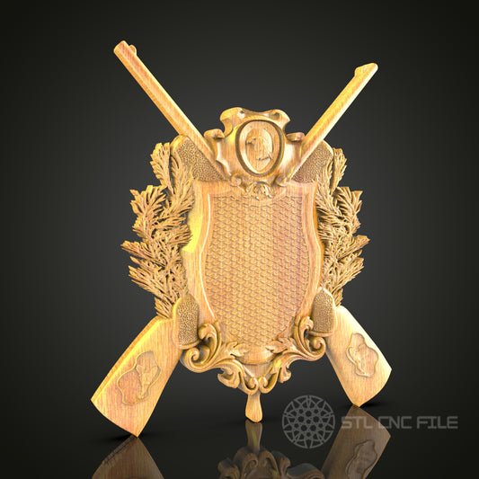 Noble Crest - Armorial Shield 3D CNC Engraved Wood Panel, Heraldic Wall Art, Artcam Aspire STL Model for CNC Router, Medieval Decor