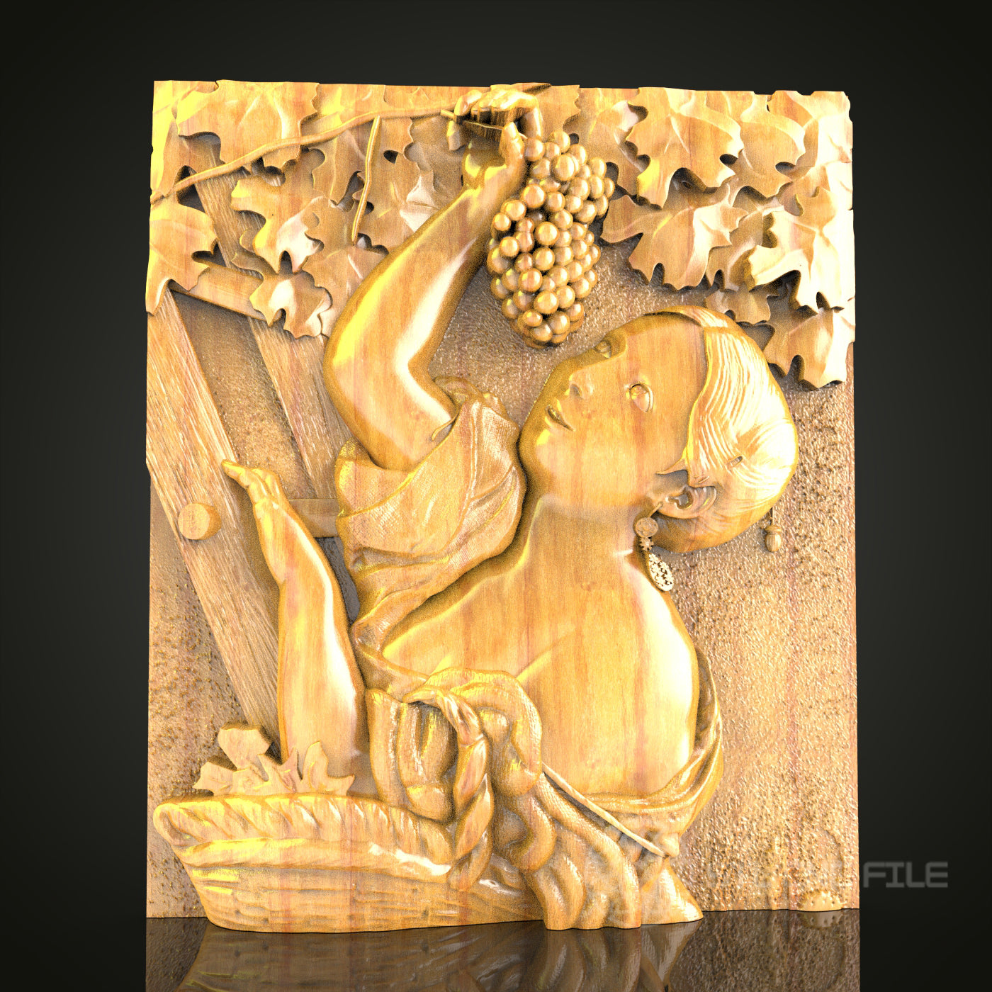 Classical Bacchante Relief STL Model for CNC Router - Grape Harvest Theme, Artcam, Aspire Compatible, Elegant Wood Carving
