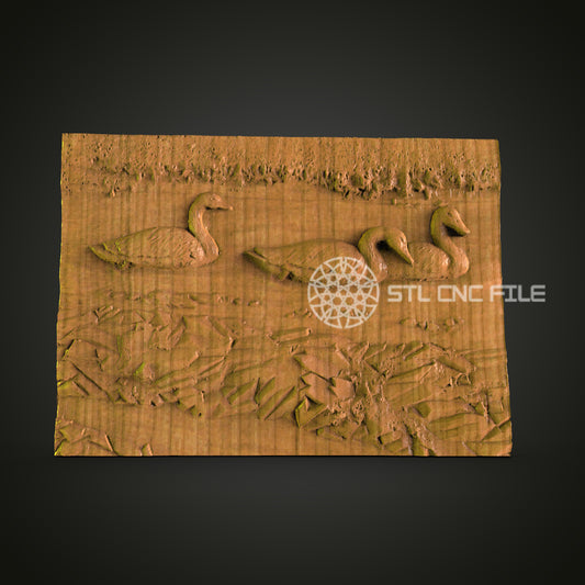 Swan Lake Relief STL File – Elegant CNC Router Carving for Nature-Inspired Decor