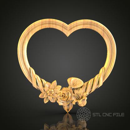 Floral Heart - Romantic 3D CNC Engraved Wood Panel, Artcam Aspire STL Model for CNC Router, Love Inspired Wall Decor