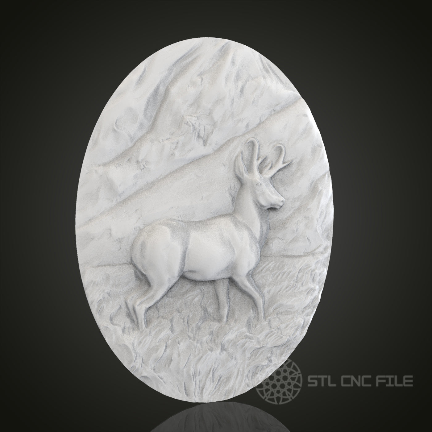 Mountain Deer Oval 3D Relief Art for CNC Router, Artcam, Aspire, Wall Decor, STL Model, Compatible with 3D Printers
