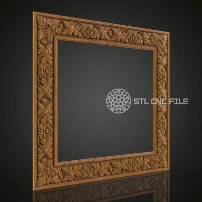 Detailed 3D Grape Vine Frame STL Model for CNC Router Engraver - Artcam, Aspire, CNC Files, Wall Decor, 3D Printer
