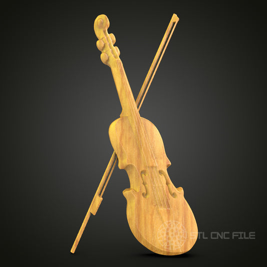 Violin and Bow CNC Carving STL File - Musical Instrument Design, Compatible with Artcam, Aspire