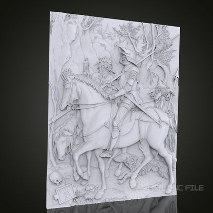 Knight on Horseback 3D Relief Art for CNC Router, Artcam, Aspire, Wall Decor, STL Model, Compatible with 3D Printers