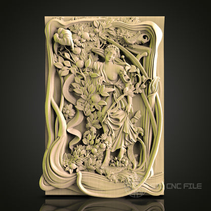 Baroque Garden Scene 3D Model STL File for CNC Router, Artistic Panel with Figurative and Floral Elements – Compatible with Artcam, Aspire