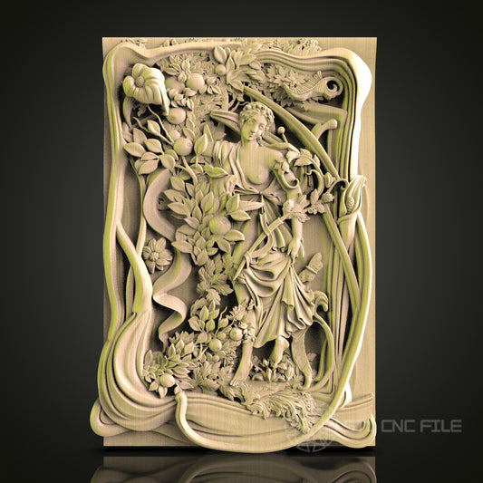 Baroque Garden Scene 3D Model STL File for CNC Router, Artistic Panel with Figurative and Floral Elements – Compatible with Artcam, Aspire