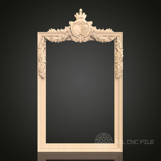 Ornate Mirror Frame CNC Carving STL File - Luxurious Rococo Style, Compatible with Artcam, Aspire