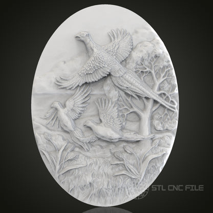Birds in Flight Oval 3D Relief Art for CNC Router, Artcam, Aspire, Wall Decor, STL Model, Compatible with 3D Printers