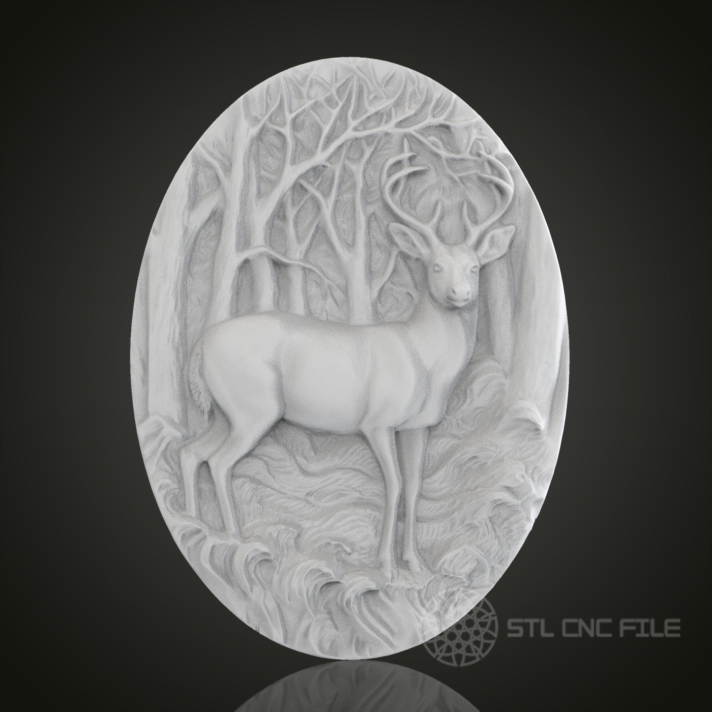 Forest Deer Oval 3D Relief Art for CNC Router, Artcam, Aspire, Wall Decor, STL Model, Compatible with 3D Printers