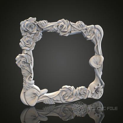 Floral Elegance - Roses 3D CNC Engraved Wood Frame, Artcam Aspire STL Model for CNC Router, Decorative Picture Frame