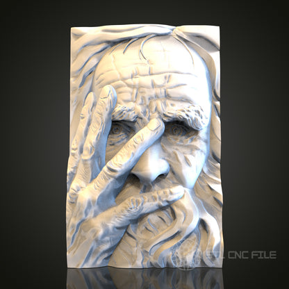 Expressive Old Man Face Relief STL Model for CNC and 3D Printing, Artcam, Aspire, Wall Decor