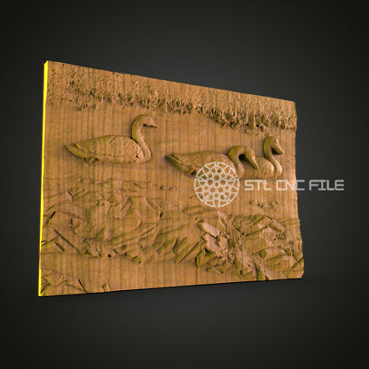 Swan Lake Relief STL File – Elegant CNC Router Carving for Nature-Inspired Decor