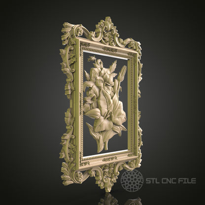 Floral Relief Picture Frame 3D Model STL File, Luxurious Baroque Frame for CNC Router – Compatible with Artcam, Aspire