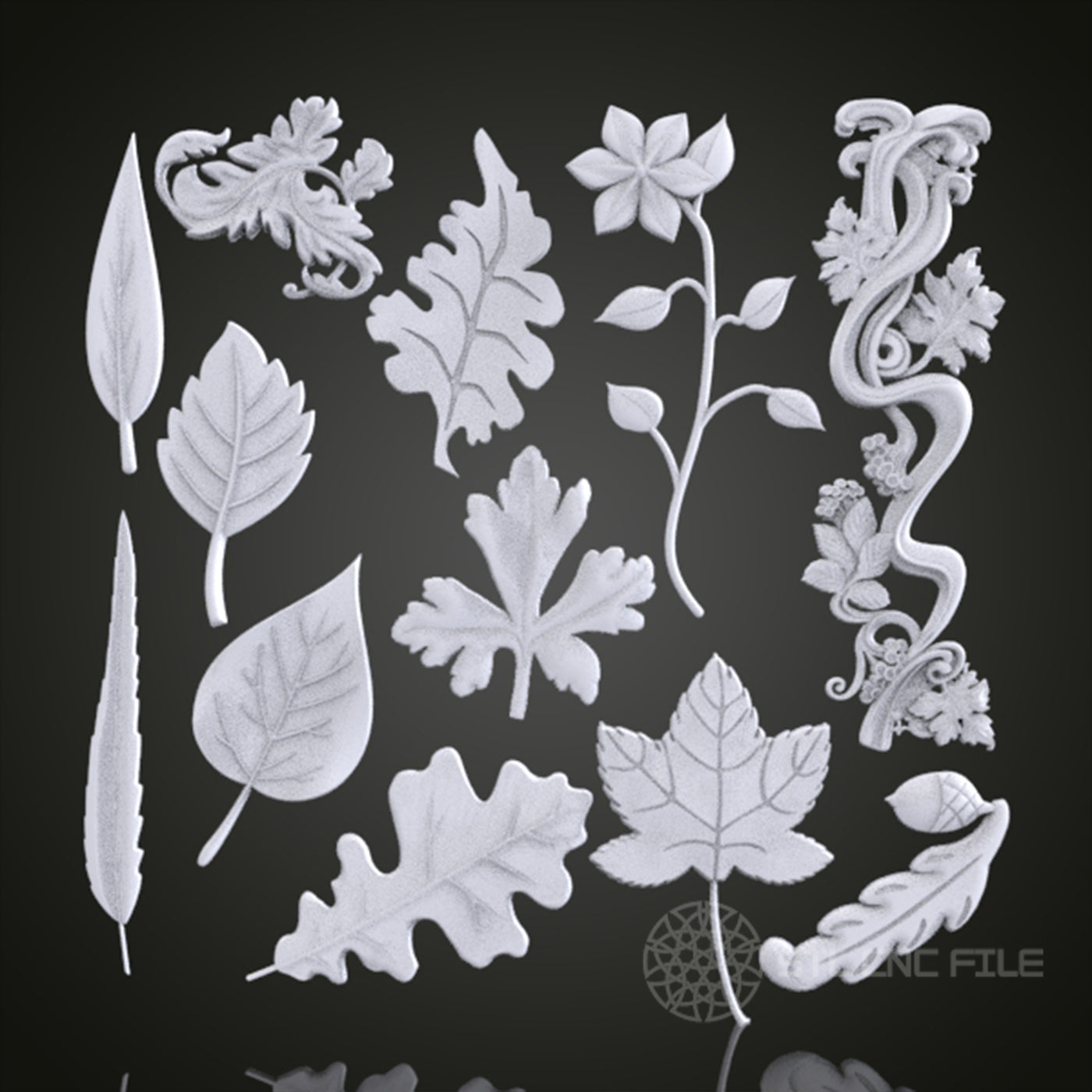 Collection of Leaf and Floral 3D Relief Designs for CNC Router, Artcam, Aspire, Wall Decor, STL Models, Compatible with 3D Printers