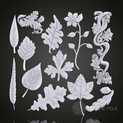 Collection of Leaf and Floral 3D Relief Designs for CNC Router, Artcam, Aspire, Wall Decor, STL Models, Compatible with 3D Printers