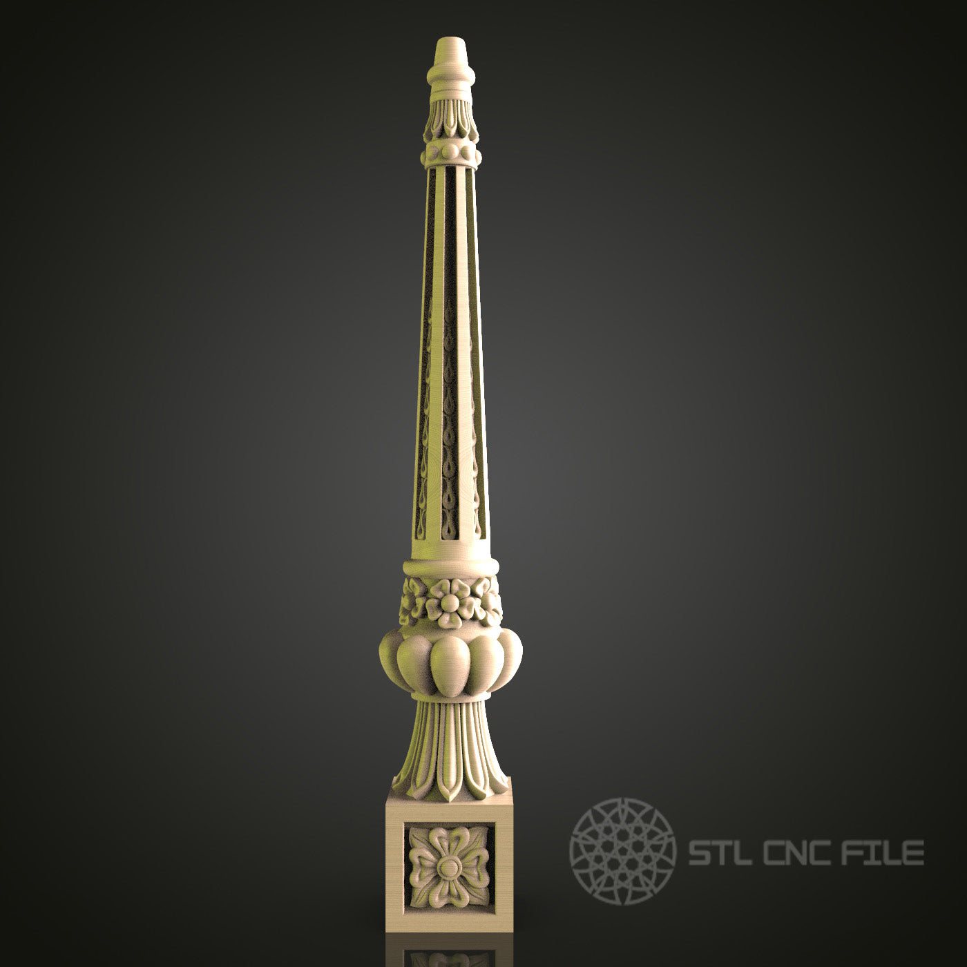 Ornate Architectural Column 3D Model STL File, Classical Pillar Design for CNC Router – Compatible with Artcam, Aspire