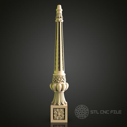 Ornate Architectural Column 3D Model STL File, Classical Pillar Design for CNC Router – Compatible with Artcam, Aspire
