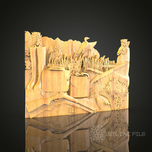 Cabin by the Lake - 3D CNC Engraved Wood Art, Nature Scene Wall Decor, Artcam Aspire STL Model for CNC Router, Home Cabin Decor