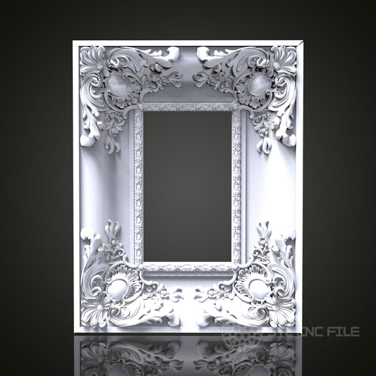 Baroque Elegance - Ornate 3D CNC Engraved Wood Frame, Artcam Aspire STL Model for CNC Router, Luxurious Picture Frame