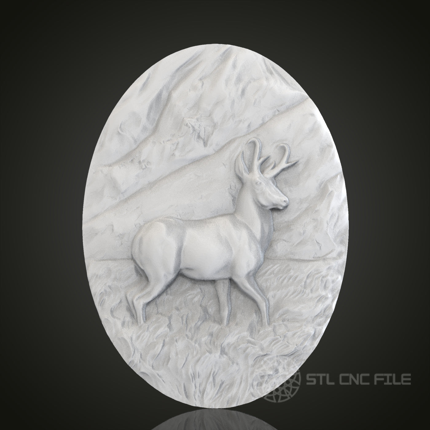 Mountain Deer Oval 3D Relief Art for CNC Router, Artcam, Aspire, Wall Decor, STL Model, Compatible with 3D Printers