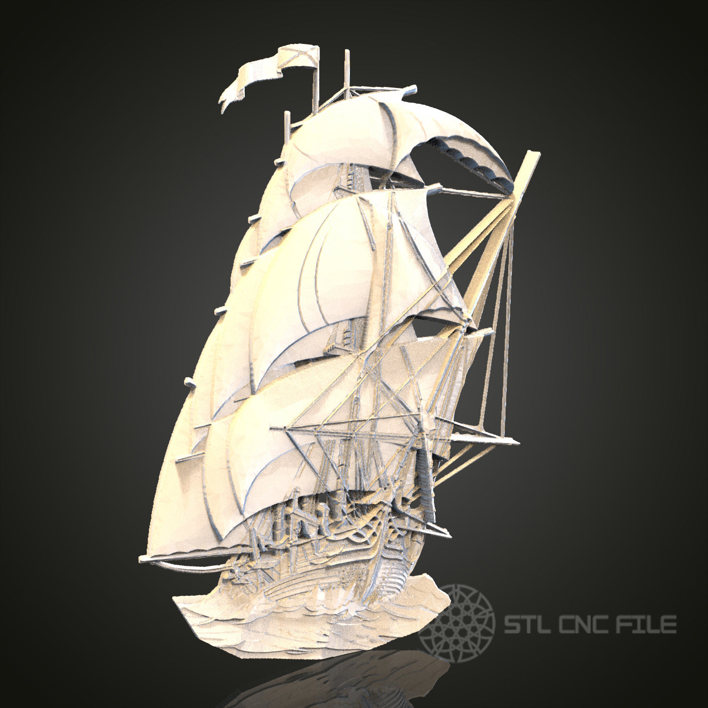Majestic Tall Ship 3D STL File, CNC and 3D Printer Model, Nautical Art, Artcam Aspire, Maritime Wall Decor