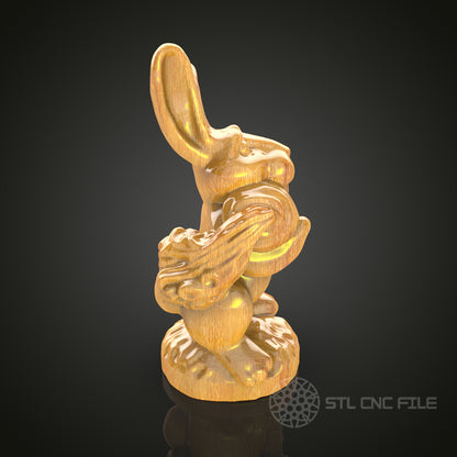 Rabbit Sculpture 3D STL Model for CNC Router - Whimsical Wood Art, Digital CNC Files for Artcam, Aspire