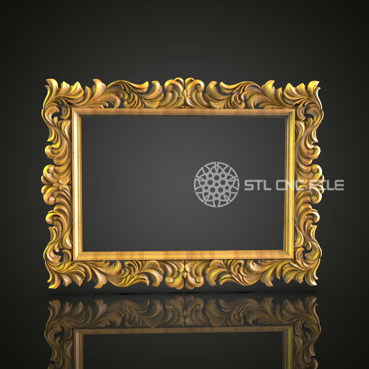 Flamboyant Golden Swirl Frame 3D Model for CNC - Artcam, Aspire, STL Files
