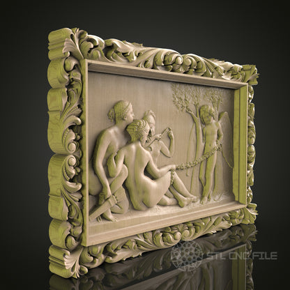 Classical Mythology Relief 3D Model STL File, Pan and Nymphs Scene for CNC Router – Compatible with Artcam, Aspire