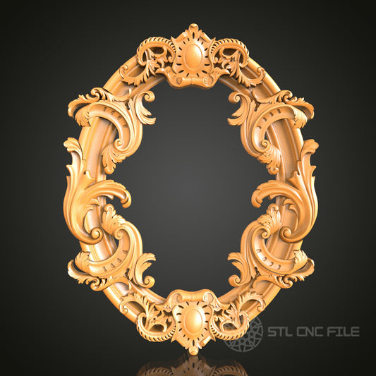 Baroque Oval Frame STL Model for CNC Router Engraver, Artcam, Aspire - Wood Wall Decor, 3D Printer
