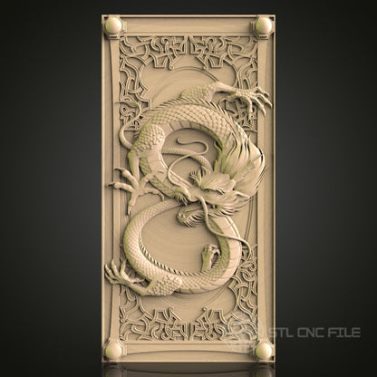Asian Dragon Panel 3D Model STL File for CNC Router, Mythical Beast Design – Compatible with Artcam, Aspire