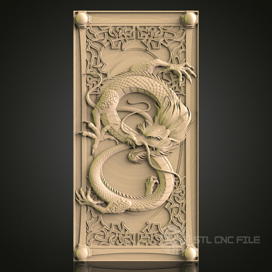 Asian Dragon Panel 3D Model STL File for CNC Router, Mythical Beast Design – Compatible with Artcam, Aspire