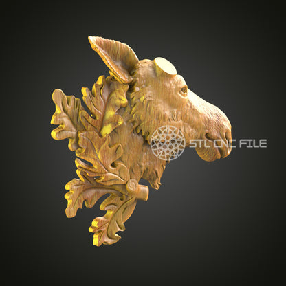Moose Oak Wood Art - CNC Router STL Model, Wall Decor, Wood 3D Printing, Artcam Aspire Files