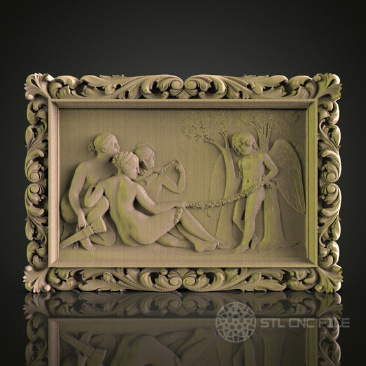 Classical Mythology Relief 3D Model STL File, Pan and Nymphs Scene for CNC Router – Compatible with Artcam, Aspire