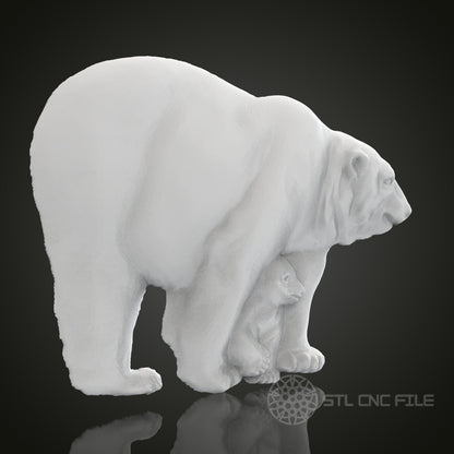 Polar Bear with Cub 3D Relief Art for CNC Router, Artcam, Aspire, Wall Decor, STL Model, Compatible with 3D Printers