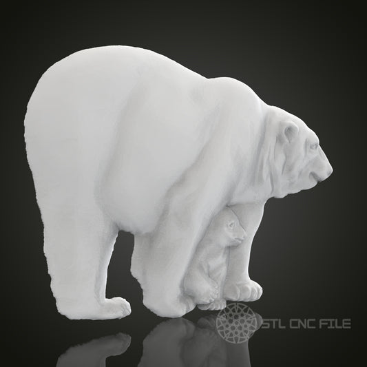 Polar Bear with Cub 3D Relief Art for CNC Router, Artcam, Aspire, Wall Decor, STL Model, Compatible with 3D Printers