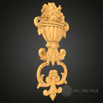 Baroque Urn with Fruit Garland 3D Model STL File, Ornate Vase Design for CNC Router – Compatible with Artcam, Aspire
